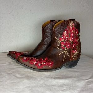 Old Gringo Brown and Red Embroidered Ankle Boots